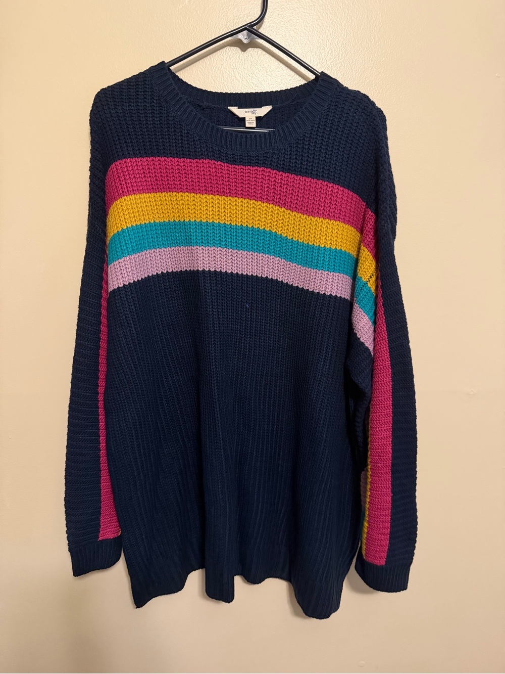 Terra & Sky Navy Sweater with Pink, Yellow, Teal & Light Pink Stripes
